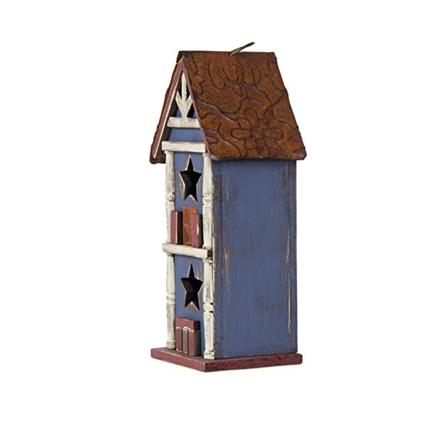 Glitzhome Hanging Patriotic Two-Tiered Distressed Wooden Garden Bird House 12.75" H
