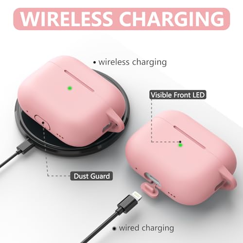 Image of Ljusmicker for AirPods Pro Case Cover with Cleaner Kit,Pink | Silicone Protective Cover for Apple AirPods Pro 2nd /1st Generation Case with Keychain for Women Men,Shockproof