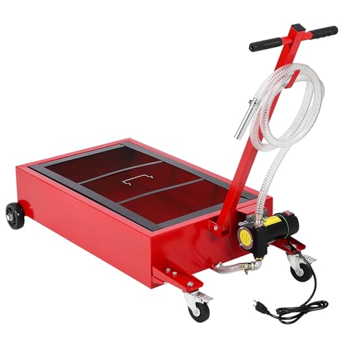 20 Gallon Oil Drain Pan Oil Drain Tank with 12V Electric Pump, 76 L Low Profile Oil Drain Pan, Oil Change Pan with T Foldable Hand and Wheels, 8 ft Ho
