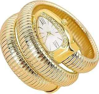 سامرين ساعة يد نسائية بتصميم ثعبان حلزوني، كوارتز فاخرة بإطار معدني ذهبي، مينا أبيض مع أرقام رومانية، مقاومة للماء