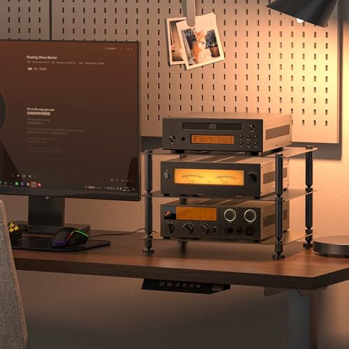 Estante de componentes de audio ventilado con pies que absorben los golpes y tres niveles 2
