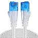 Cat 6 Ethernet Cable 100 ft White with Cable Clips - Flat Internet Network Cable - Slim Long Computer Cable - With Snagless Rj45 Connectors – 100 feet White (30 Meters)