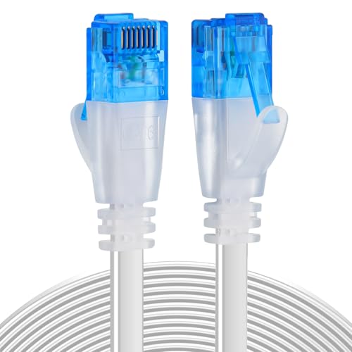 Ercielook Ethernet Cable 100 ft High Speed, Cat 6 Flat Network Cable with Rj45 Connectors, Long LAN Cable with Clips – White 30 M