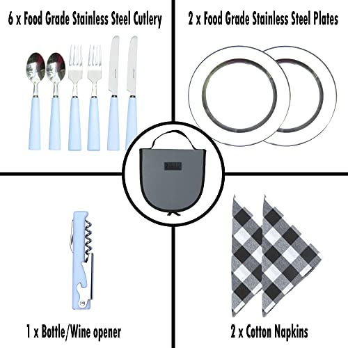 Camping Silverware Set With Case, 11 Pcs Camping Mess Kit With Stainless Steel Plates, Picnic Set For 2, Travel Silverware Set, Camping Utensils For Eating, Portable Cutlery Set (2 People, Grey) #TOP2