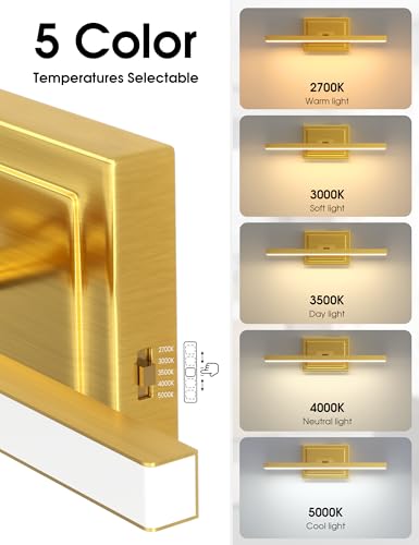 Image of VOLISUN Bathroom Vanity Light 15.7 inch, 12W Dimmable 5CCT Led Bathroom Light Fixture Over Mirror, Gold Bar Vanity Light for Bathrooms-ETL Certificated
