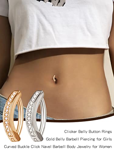 Yanchun 2Pcs Clicker Belly Button Rings Gold Rhinestone Crystal Belly Barbell Piercing For Girls Curved Buckle Click Navel Barbell Shiny Body Jewelry For Women #TOP4