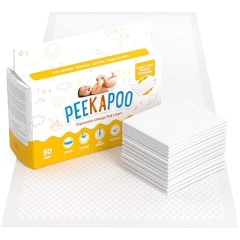 Peekapoo - Disposable Changing Pad Liners (50 Pack) Super Soft, Ultra Absorbent & Waterproof - Covers Any Surface for Mess Free Baby Diaper Changes Cover