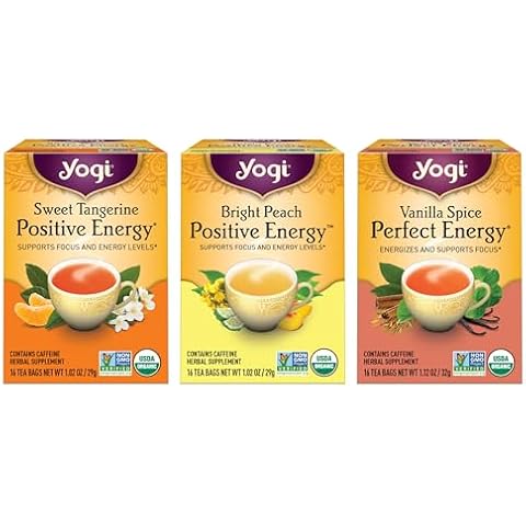 Yogi Tea Energy Variety 3 Pack-Organic Sampler-Includes Bright Peach Positive Energy, Sweet Tangerine Positive Energy & Vanilla Spice Perfect Energy Cover