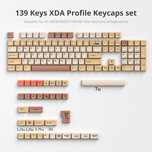 Image of surmen 139 XDA Profile PBT Keycaps 75 Percent, Custom keycaps Dye Sublimation with ISO Keys for 61 /68 /82 /87 /108 Mechanical Keyboard (Stamp)