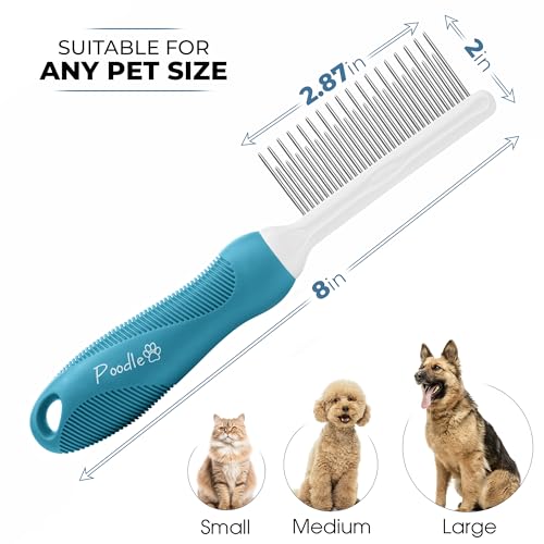 image for POODLIE Poodle Grooming Comb - Metal Dematting Comb with Long & Short 