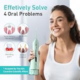 COSLUS ADA Accepted Water Dental Flosser Teeth Pick C20: Portable Cordless Oral Irrigator 300ML Rechargeable Travel Irrigation Cleaner IPX7 Waterproof Electric Flossing Machine, Professional Set Green