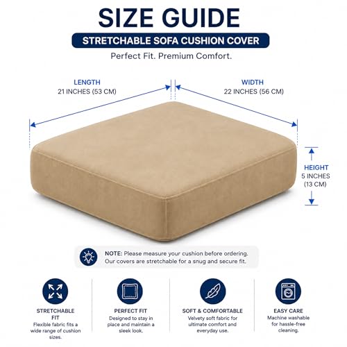 Image of Namdev Art's Velvet Sofa Cushion 21x22x5 Inch | High Density 32 Foam Seat Cushion | Soft & Comfortable Sofa Gaddi with Zip Cover | Multipurpose Cushion for Sofa Chair (Camel)