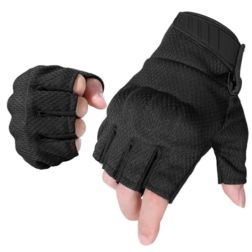 AXBXCX Tactical Fingerless Gloves for Men Women Breathable Flexible Half Finger Gloves for Airsoft Paintball Motorcycle Cycling Black L