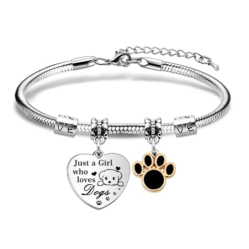 Hcvone Pulseiras cão/gato/cão salsicha para mulheres menina amiga irmãs presente para amantes dos animais jóias inspiradoras presentes originais aniversários Natal graduação, Aço inoxidável, No