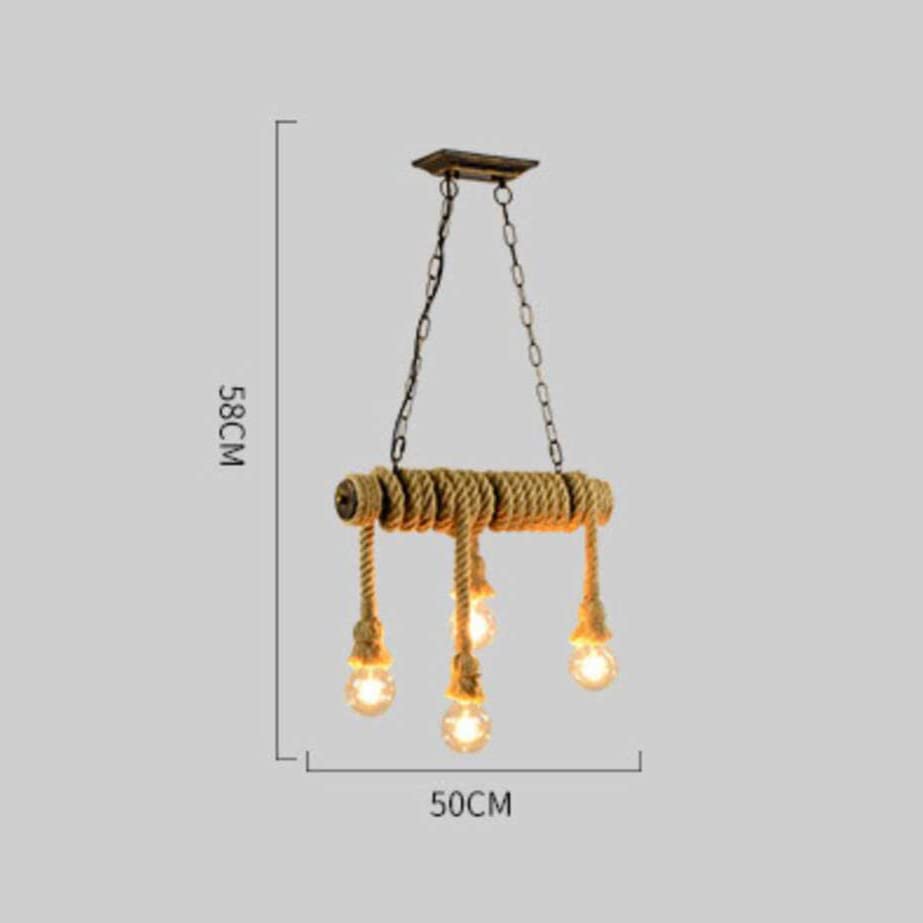 Lustre industriel metal fer art et corde de chanvre premium Wood E27
