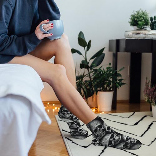 5 Pairs Ankle Socks Soft Breathable No Show Socks Comfortable Cotton Low Cut Casual Socks for Women Men Black Skull 7