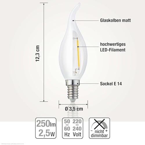 Hellum LED Candle Light Bulb, E14, Warm White, 250 lm, 2.5 W, 2700 K, 5 Pack, Matte, 5 Stück (1er Pack) - Image 3