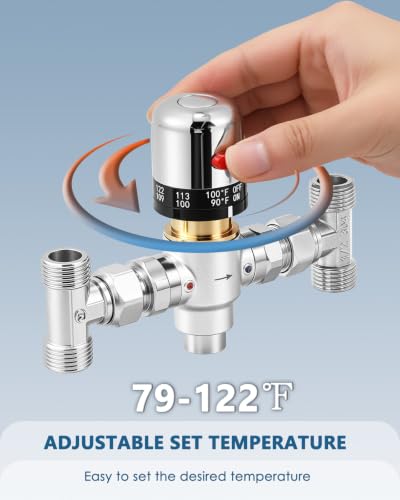 Image of Adjustable Temperature Bypass Sensor Valve Kit for Instant Hot Water Recirculating System, 304 Stainless Steel Replacement for the Plastic Bridge Valve, Compatible with 500800, 500805