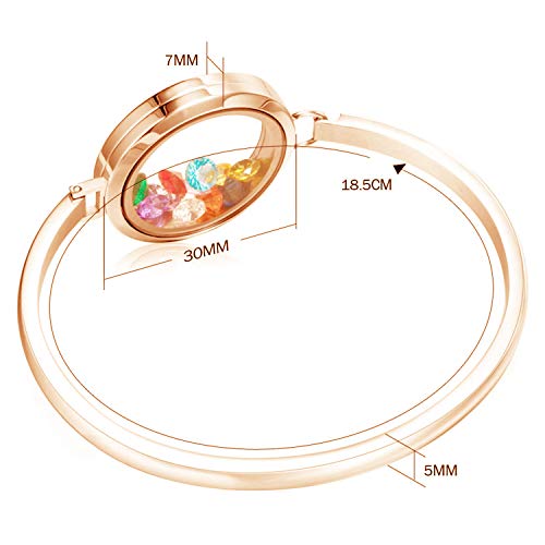 Bg247 Stainless Steel 30Mm Glass Floating Memory Living Locket Bangle Bracelet (Rose Gold Rhinestone Circle, 8) #TOP4