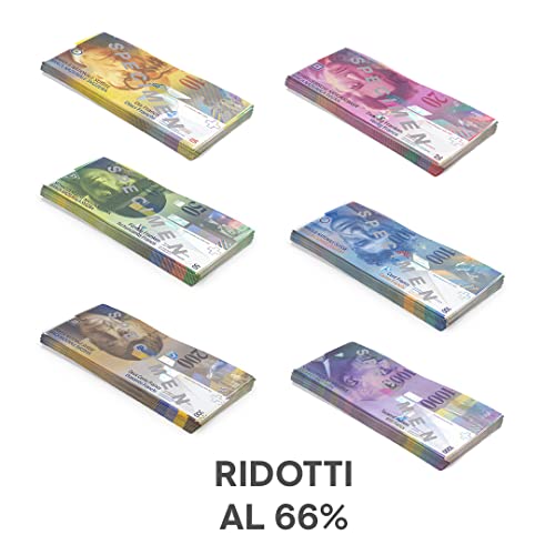 Scratch Cash Mini Bundle Schweizer Franken Achte Serie Geld zum Spielen – 6 Bündel 25 x 10, 20, 50, 100, 200 und 1000 (66% reduzierte Größe)