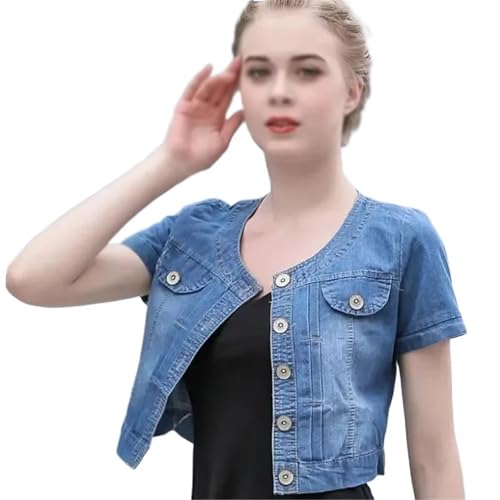 Veste en jean pour femmes GUOYUXIAO manteau bleu foncé croisée léger
