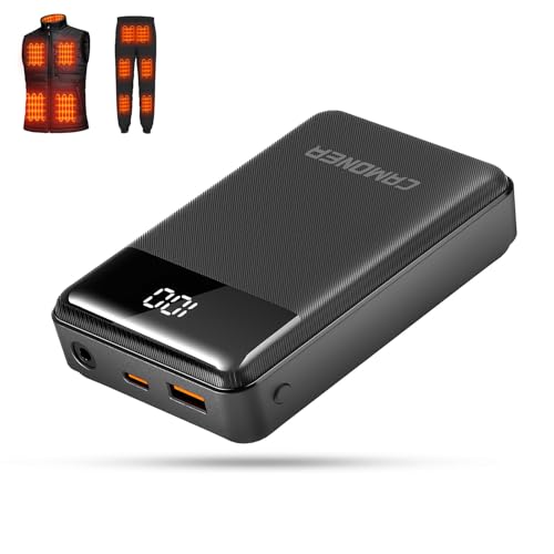 Camoner 7.4V/5V 3A 20000mAh Heated Vest Battery Pack for ORORO and Venustas, Battery for Heated Vest for TODWARM, and XINSONYUELL, with DC and USB Output Ports, Fast Recharge