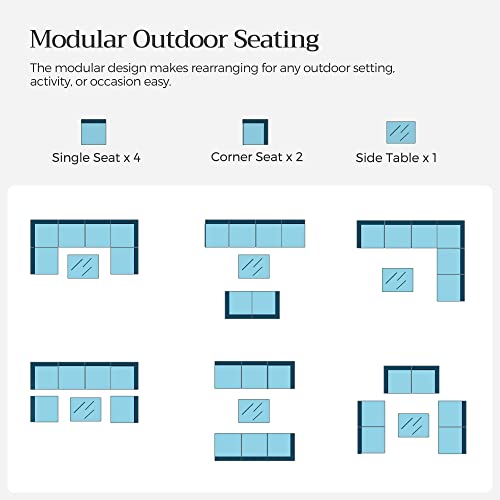 Songmics Outdoor Sectional Sofa Couch, 7-Piece Patio Furniture Set, Handwoven Pe Wicker Rattan Patio Conversation Set, With Cushions And Glass Table, Brown And Gray Uggf015G01 #TOP3