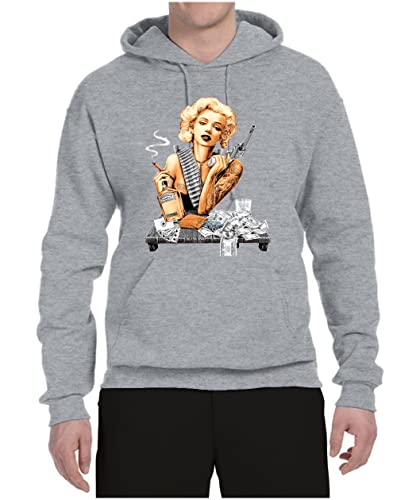 Wild Bobby Marilyn Monroe Retro Smoking Revolver Whiskey Hustler Pop Culture Unisex Graphic Hoodie Sweatshirt, Heather Grey, Small #TOP2