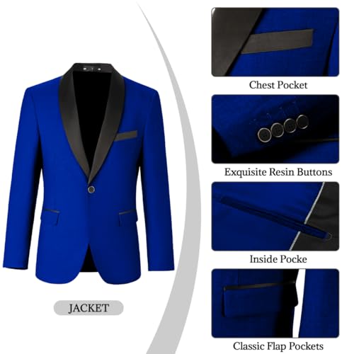 Men's 3 Piece Slim Fit Suit One Button Shawl Lapel Jacket Vest Pants Tuxedo Set with Bow Tie Pocket Square4