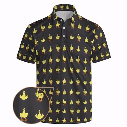Funny Golf Shirts for Men Funny Duck Print Golf Polo Shirts Quick-Dry Men's Duck Short Sleeves Activewear Polos
