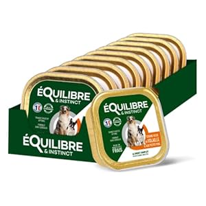 EQUILIBRE & INSTINCT – Chien Adulte – Pâtée Nourriture Humide Volaille – Transit Digestif Optimal – Recette Complète Formulée avec des Vétérinaires – 9x300g – Fabriqué en France