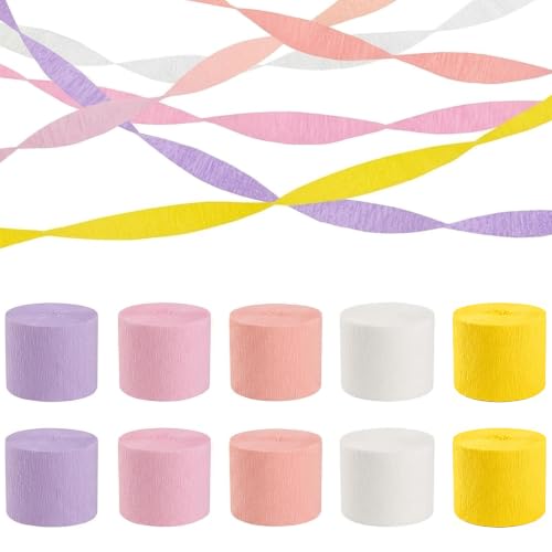 Pastel Crepe Paper Streamers Party Decorations, 10 Rolls 820 Ft Party Streamers for Birthday, Baby Shower, Wedding, Graduation, Backdrops, Ceilings and DIY Crafts