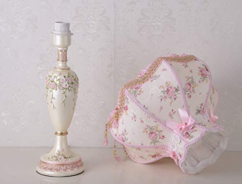 Ycym Victorian Style Table Lamp Pink Princess Lamp Handmade Lace Fabric Lampshade Traditional Resin Flower Carved Base For Living Room Family Bedroom, 13" W, 22" H. #TOP3