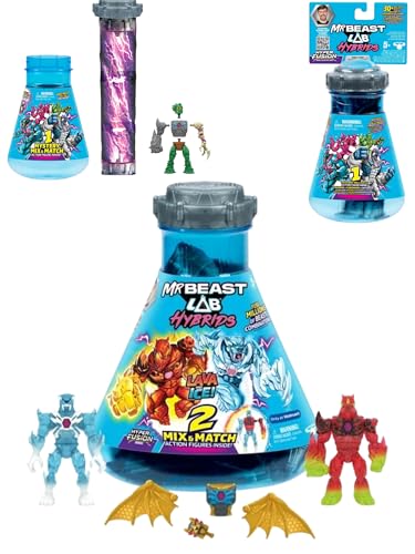Mr. Beast Lab Hybrids Lava + Ice Multi Pack with 2 Hybrids Single Pack Bundle, Reveal Hidden Hybrid Parts to Create 4 Mix & Match Figures, Combine Millions of Hybrid Creations, Bonus Gold Tiger Parts