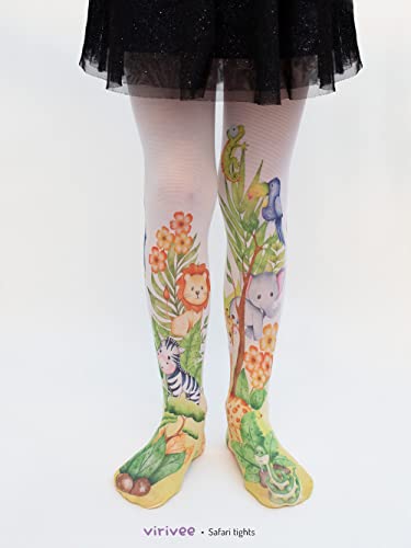 Safari animal tights for girls, cute printed pattern, gift outfit for jungle themed birthday3