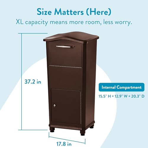 Architectural Mailboxes Elephantrunk® Package Delivery Box for Outside, Extra Large Lockable with Hopper Door, Heavy Duty Aluminum, Anti-Theft Baffle Porch Pirate Protection, Rubbed Bronze by ARCHITECTURAL MAILBOXES - Image 2