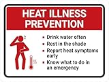 Heat Illness Prevention Landscape - Wall Sign Safety Signs Warning Caution Metal Tin Sign, 12X16 in