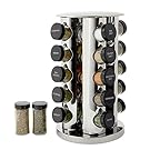 Kamenstein Revolving 20-Jar Countertop Rack Tower Organizer with Free Spice Refills for 5 Years, Polished Stainless Steel