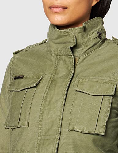 Superdry Womens Rookie Borg Lined Military Jacket, Relaxed Fit Vintage Khaki Size 4 #TOP2