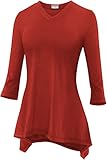 Stanzino Women Short Sleeve Comfy Loose Fit Long Tunic Top, Red, Medium