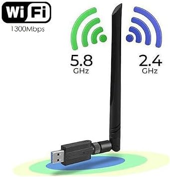 1300Mbps USB WiFi Adapter for PC, Dual Band 2.4G/5.8G High Gain 5dBi Antenna Wireless Network Dongle, USB 3.0, Support Windows 11/10/8/7/Vista/XP, Mac OS 10.9-10.15