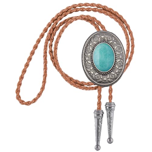 Image of GelConnie Native American Bolo Tie Rodeo Cowboy Leather Necktie Western Necklace Costume Accessories for Men,Women
