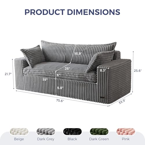Image of MAXYOYO 76 inch Bean Bag Sofa Couch, Loveseat Boneless Couch in a Box, Upholstered Small Mini Sofa with Deep Seating for Living Room Bedroom Apartment, No Assembly, Dark Grey