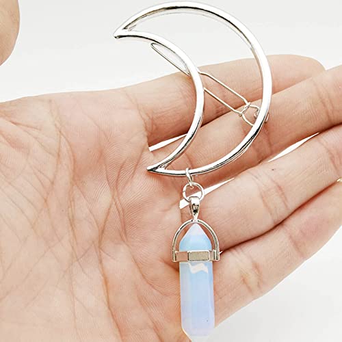 Andelaisi Boho Moon Hair Clip Vintage Hollow Crescent Hairclip Natural Stone Pendant Hairpin Hexagonal Crystal Drop Hair Barrette Clip Hair Accessory For Women And Girls Headdress #TOP3