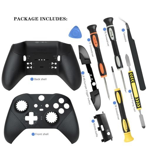 Image of Housing Shell Faceplate Front Back Case Top Cover Bottom Case LB RB Bumper Trigger Button Middle Baffle for Xbox One Elite Series 2 Elite Series 2 Core Controller Replacement Parts(Black