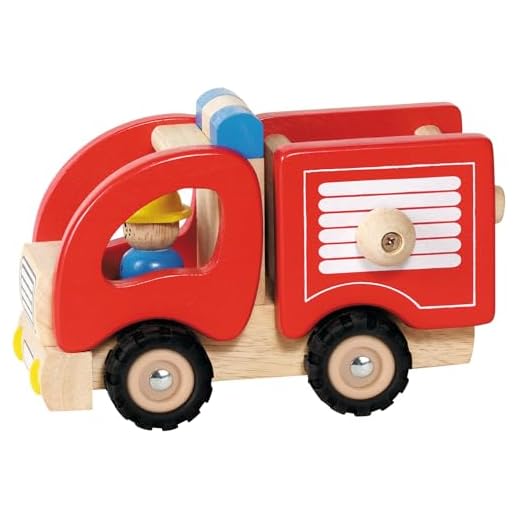 goki Feuerwehrwagen – Klassisches Holzspielzeug mit ausziehbarer Leiter, Rückzugmotor und Holzfigur, fördert Motorik und kreatives Spielen, ideal für Kinder ab 2 Jahren 16,7 x 9,1 x 10,5 cm