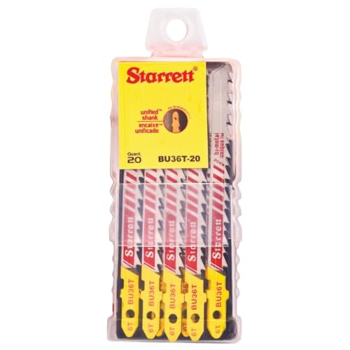 Starrett Wood Cutting Jigsaw Blades - 5 Pack BU36T-5 Unified Shank Bi-Metal Unique Saw Blade Set - For Fast Straight Cuts - Compatible With Bosch Dewalt Hitachi Festool Milwaukee