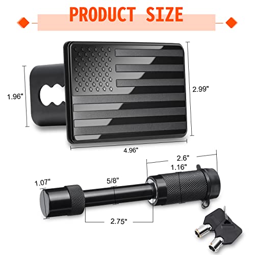 American Flag Metal Trailer Hitch Cover For 2 Inch Receivers, With 5/8" Pin Diametertrailer Hitch Lock For Trucks Trailer Suv #TOP5