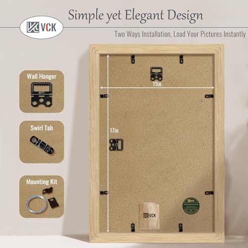 Image of VCK 11x17 Picture Frame Set of 3, Natural Wood Frames, Gallery Wall Decor Photo Frames for Wall Mounting Horizontally or Vertically