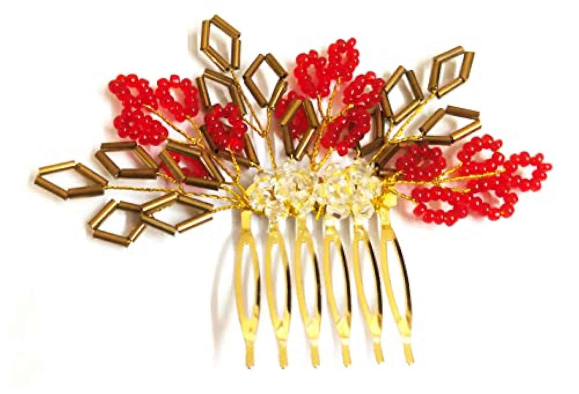 3pcs Golden and Pearl Comb Clip Pins with Artificial Flowers